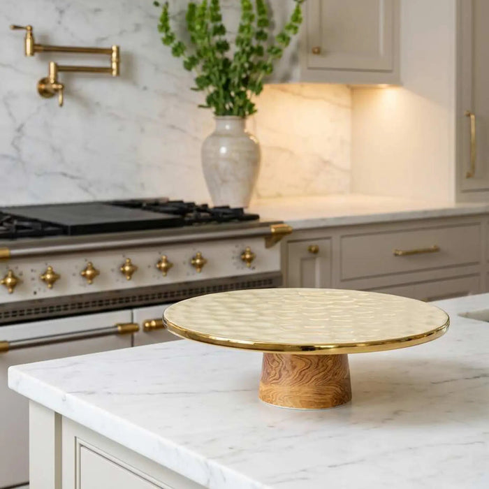 Naya Rustic Wood and Gold Cake Stand