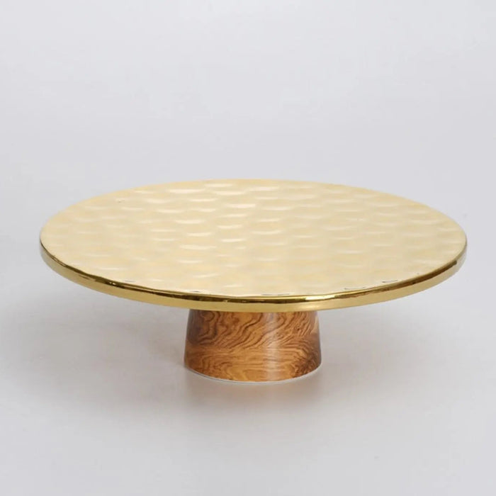 Naya Rustic Wood and Gold Cake Stand