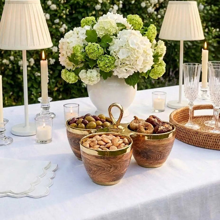 Naya Rustic Wood and Gold Sectional Server