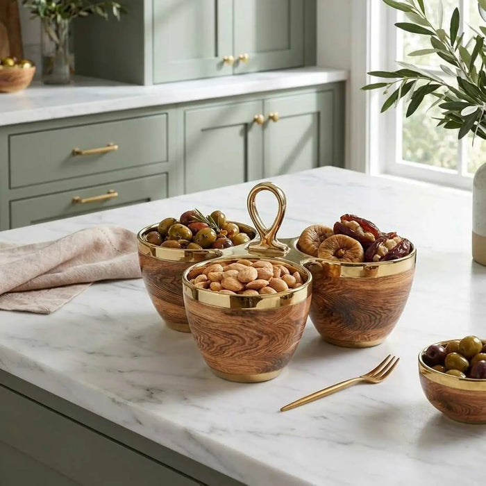 Naya Rustic Wood and Gold Sectional Server