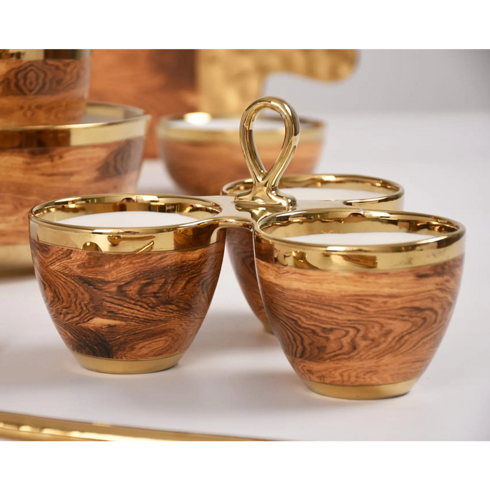 Naya Rustic Wood and Gold Sectional Server