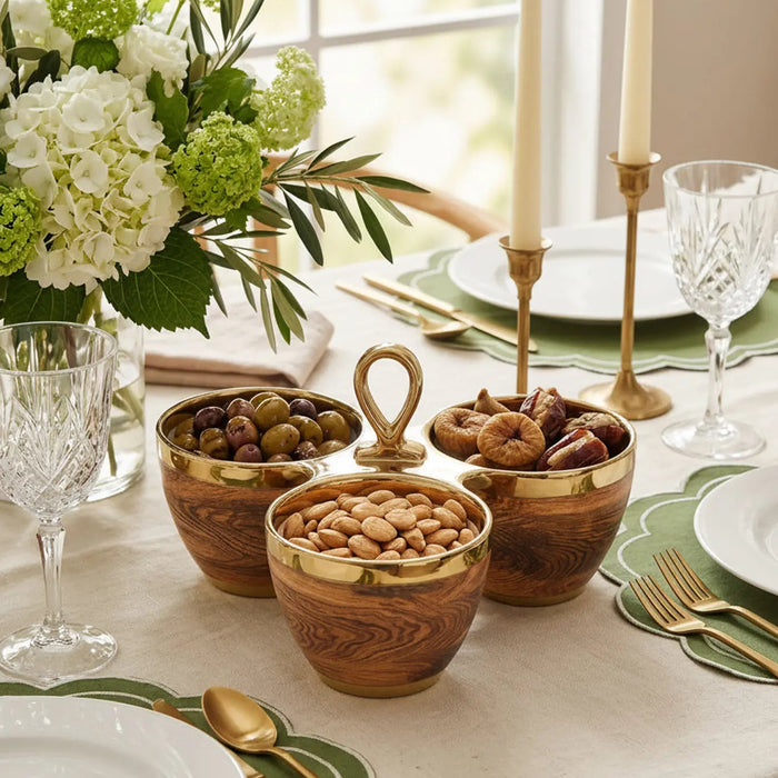Naya Rustic Wood and Gold Sectional Server