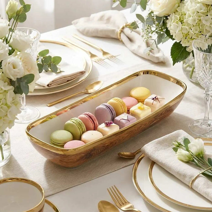 Naya Rustic Wood and Gold Tray
