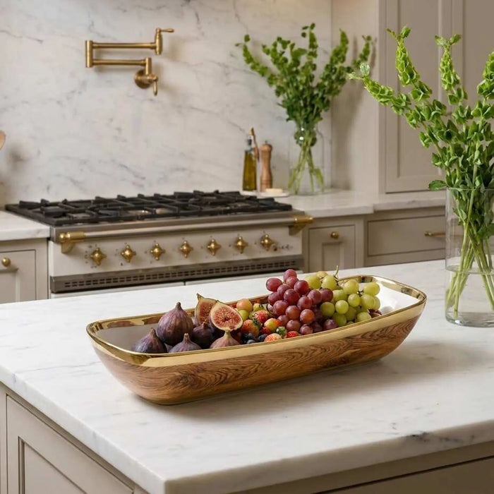 Naya Rustic Wood and Gold Tray
