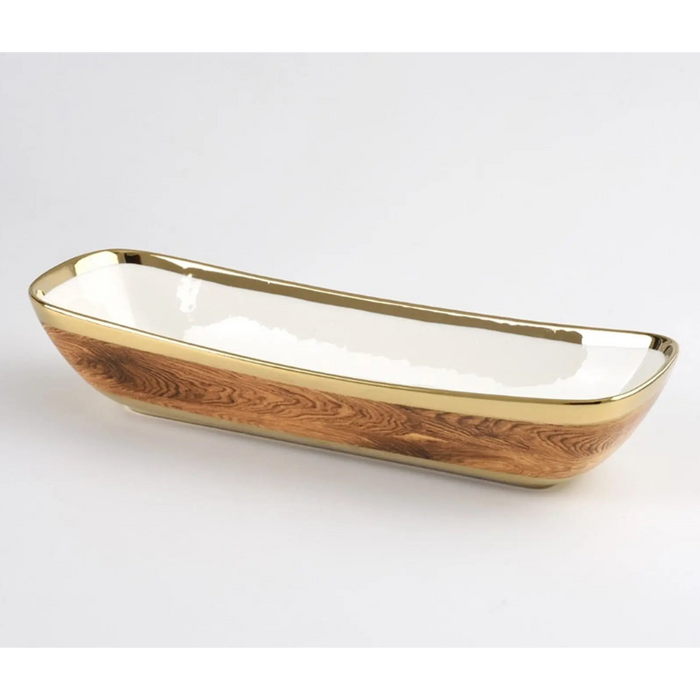 Naya Rustic Wood and Gold Tray