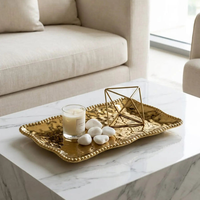 Eva Gold Beaded Decorative Tray
