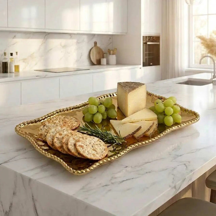 Eva Gold Beaded Decorative Tray
