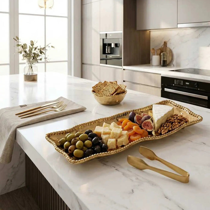Eva Gold Beaded Rectangular Tray