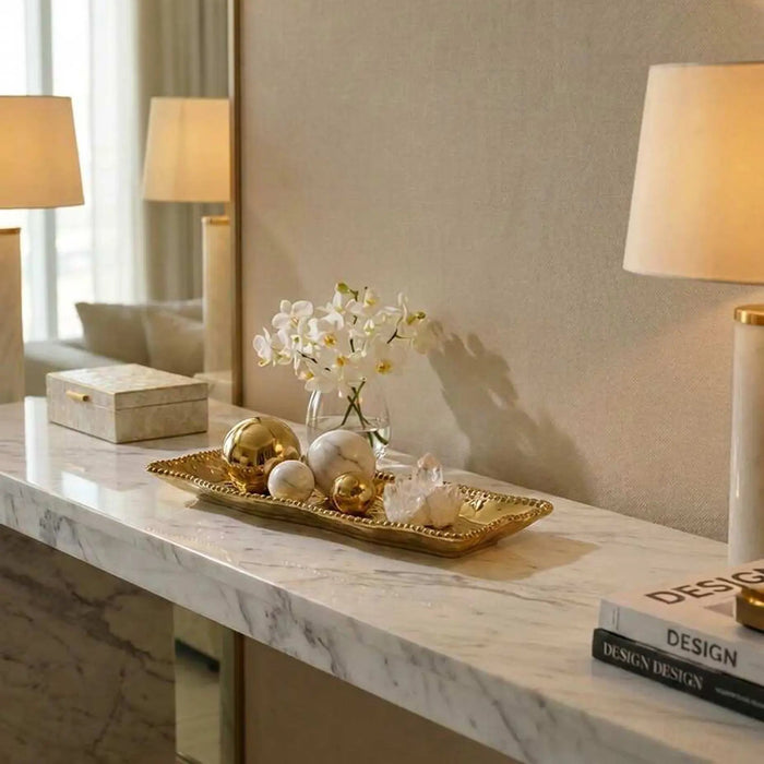 Eva Gold Beaded Rectangular Tray