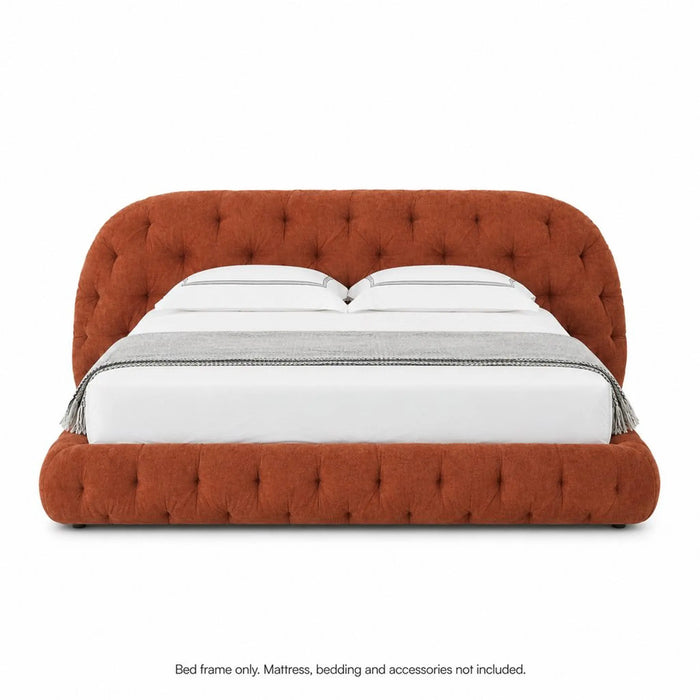 AURORA Luxury Upholstered Bed Frame with Curved Button-Tufted Headboard – Terracotta