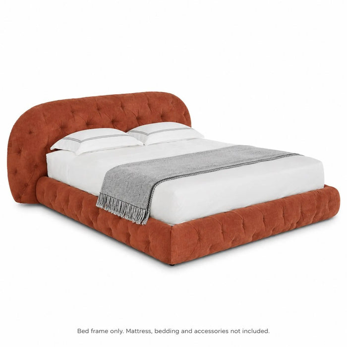 AURORA Luxury Upholstered Bed Frame with Curved Button-Tufted Headboard – Terracotta