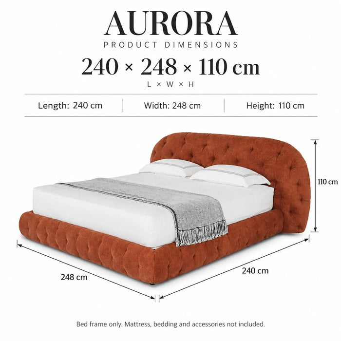 AURORA Luxury Upholstered Bed Frame with Curved Button-Tufted Headboard – Terracotta