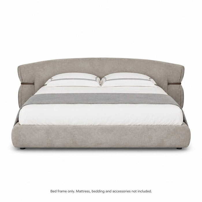 DIVINA Luxury Upholstered Bed Frame with Curved Winged Headboard – Warm Greige