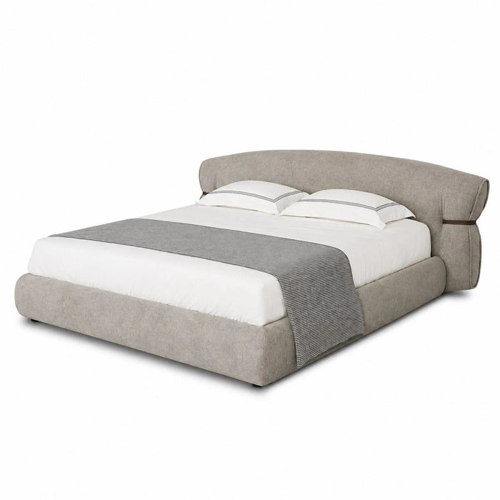 DIVINA Luxury Upholstered Bed Frame with Curved Winged Headboard – Warm Greige