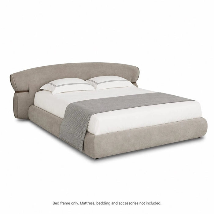 DIVINA Luxury Upholstered Bed Frame with Curved Winged Headboard – Warm Greige