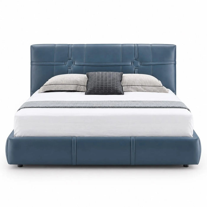 FAUNO Luxury Leather Upholstered Bed Frame with Statement Headboard – Slate Blue