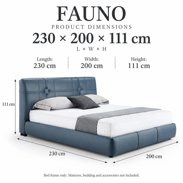 FAUNO Luxury Leather Upholstered Bed Frame with Statement Headboard – Slate Blue