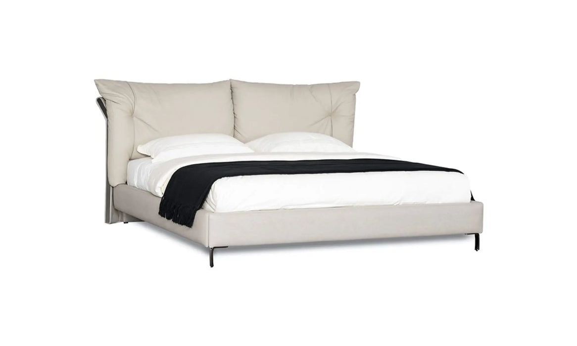 LINEA Luxury Leather Upholstered Bed Frame with Statement Padded Headboard – Ivory