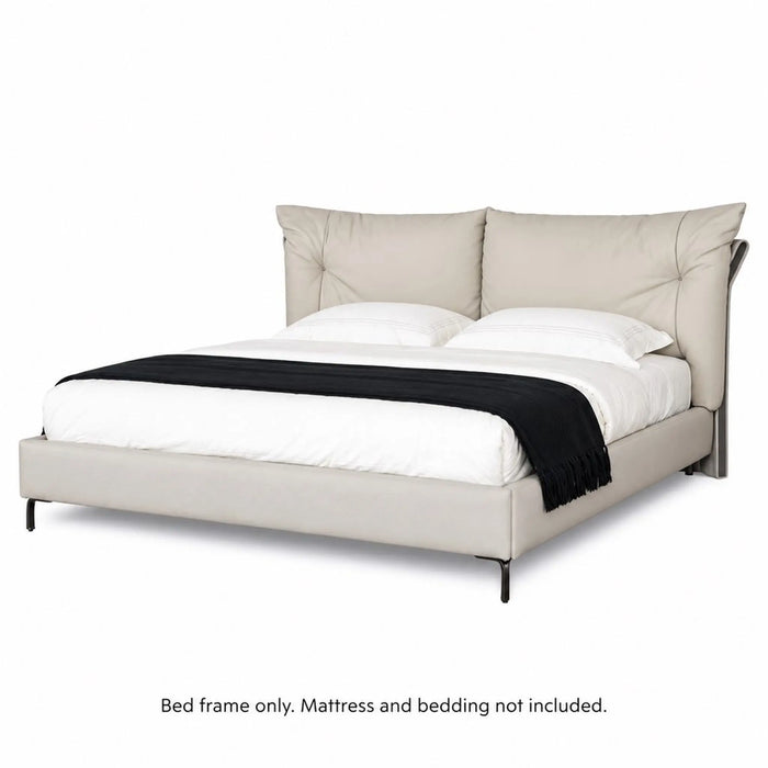 LINEA Luxury Leather Upholstered Bed Frame with Statement Padded Headboard – Ivory