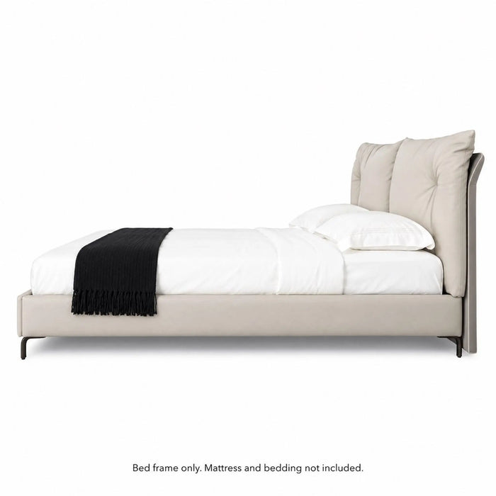 LINEA Luxury Leather Upholstered Bed Frame with Statement Padded Headboard – Ivory