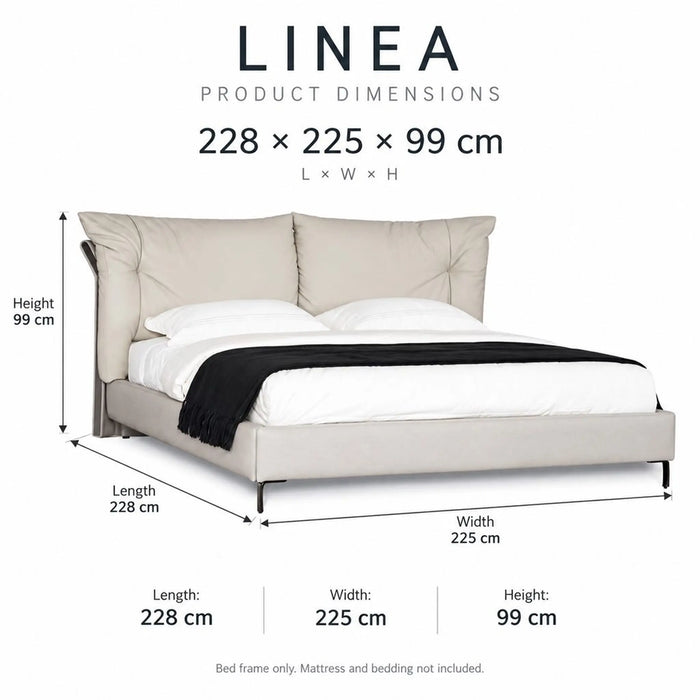 LINEA Luxury Leather Upholstered Bed Frame with Statement Padded Headboard – Ivory