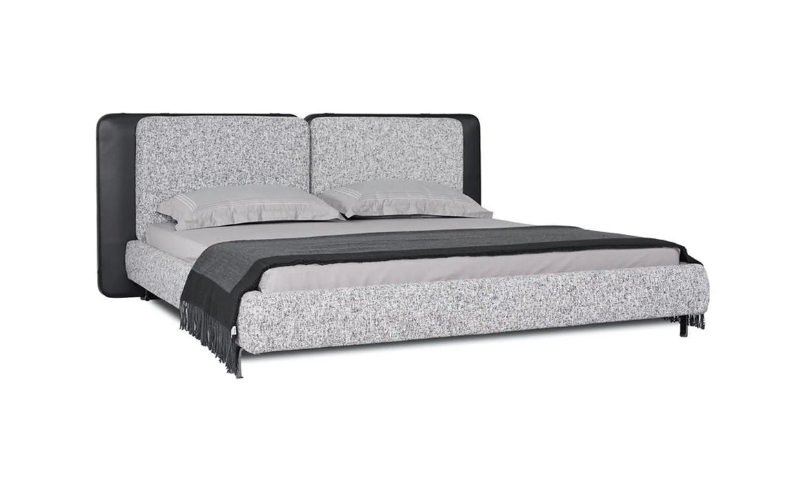 NATURA Luxury Upholstered Bed Frame with Statement Split-Panel Headboard – Light Grey & Charcoal
