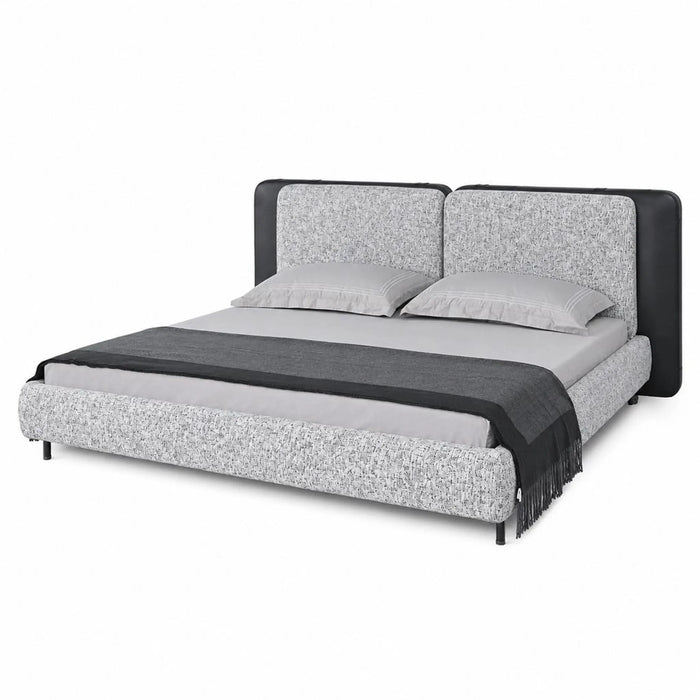 NATURA Luxury Upholstered Bed Frame with Statement Split-Panel Headboard – Light Grey & Charcoal