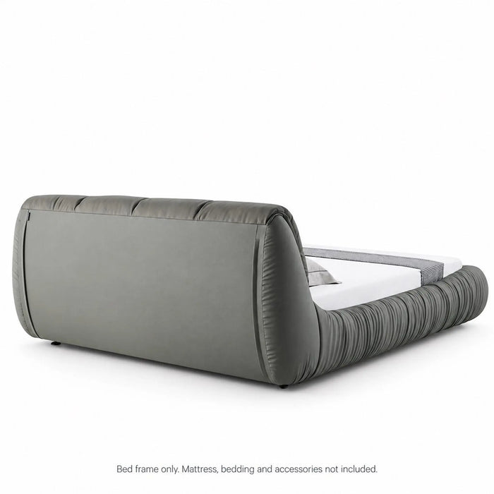 ORFEA Luxury Leather Upholstered Bed Frame with Curved Padded Headboard – Grey