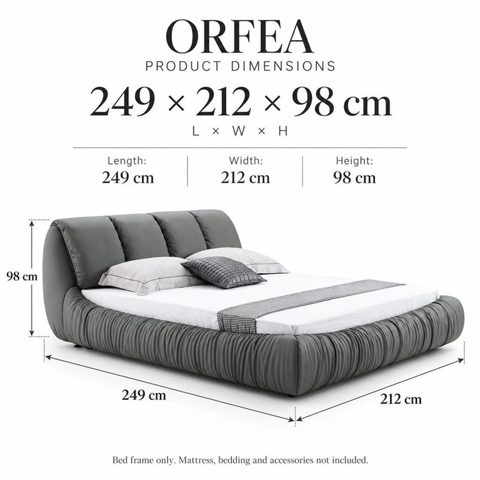 ORFEA Luxury Leather Upholstered Bed Frame with Curved Padded Headboard – Grey