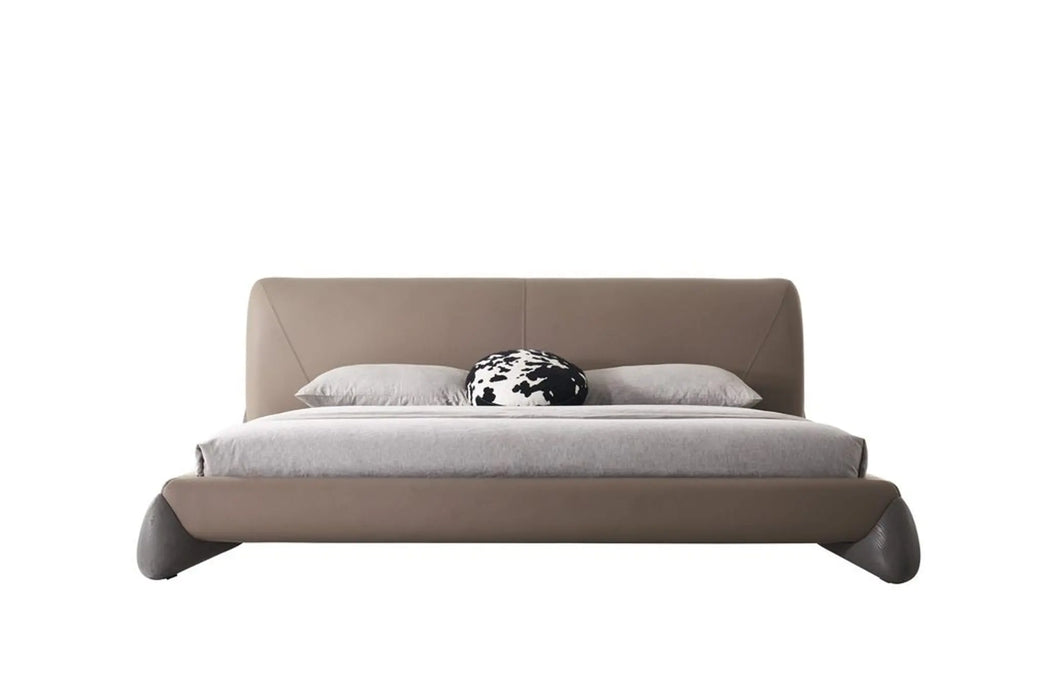 PIGNA Luxury Leather Upholstered Bed Frame with Sculptural Headboard – Taupe