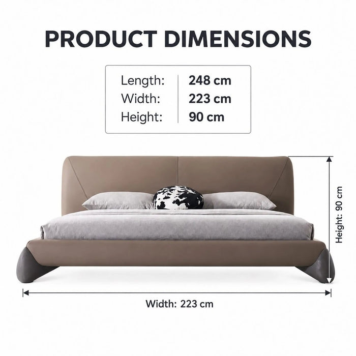 PIGNA Luxury Leather Upholstered Bed Frame with Sculptural Headboard – Taupe