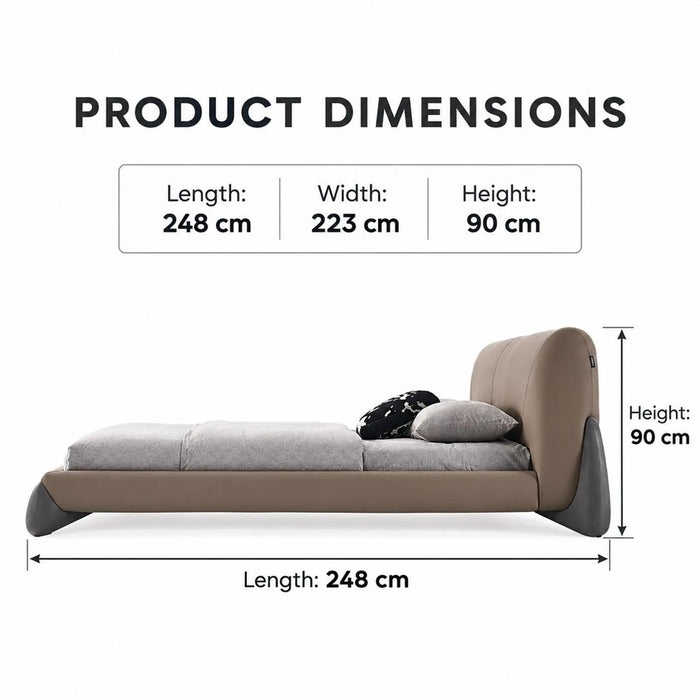 PIGNA Luxury Leather Upholstered Bed Frame with Sculptural Headboard – Taupe