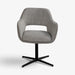 A modern gray upholstered swivel chair with a black four-star base, shown against a plain white studio background.