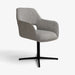 A modern upholstered swivel chair with a light gray textured fabric seat and curved backrest, supported by a black metal four-star base, shown against a plain white background.