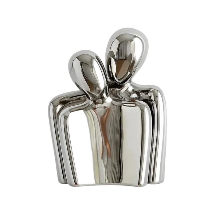 Ceramic Abstract Couple Sculpture Silver Modern Minimalist Home Decor Or Nice Gift