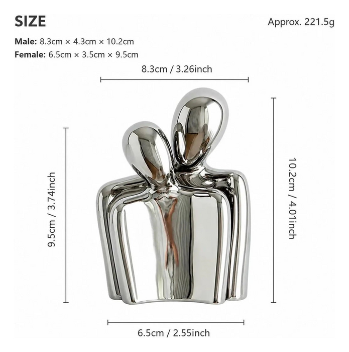 Ceramic Abstract Couple Sculpture Silver Modern Minimalist Home Decor Or Nice Gift