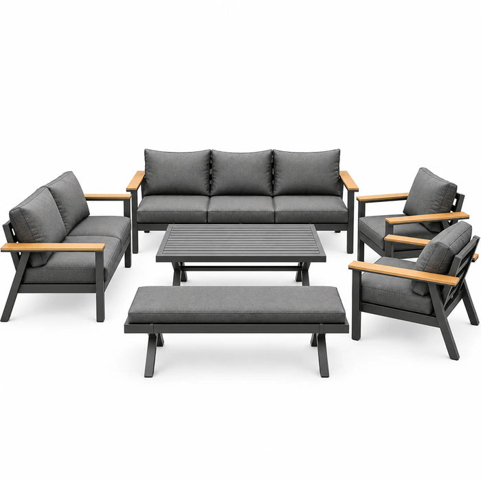 Charcoal 5-Piece Outdoor Sofa Set - 2&3 Seater bench