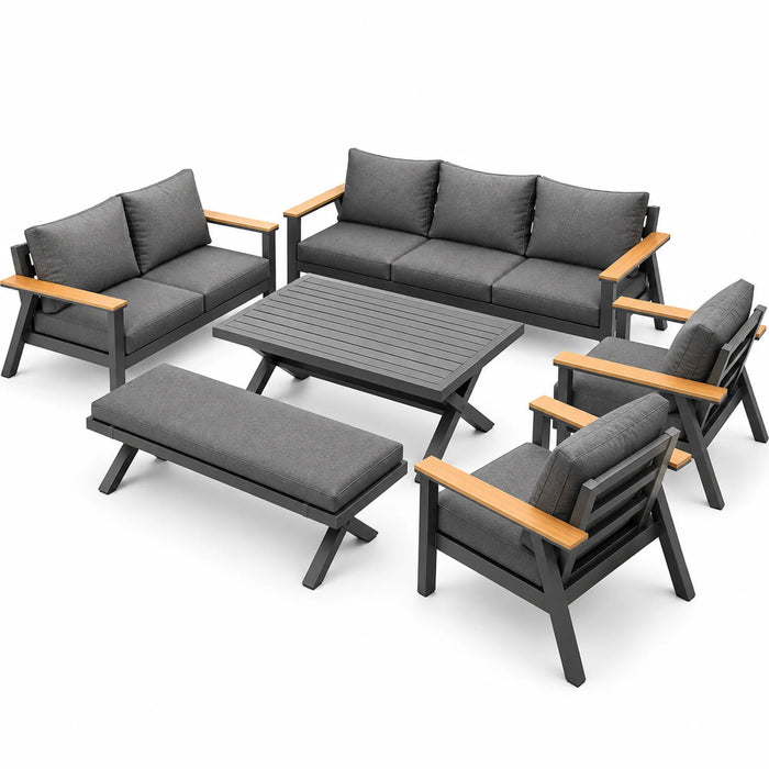 Charcoal 5-Piece Outdoor Sofa Set - 2&3 Seater bench