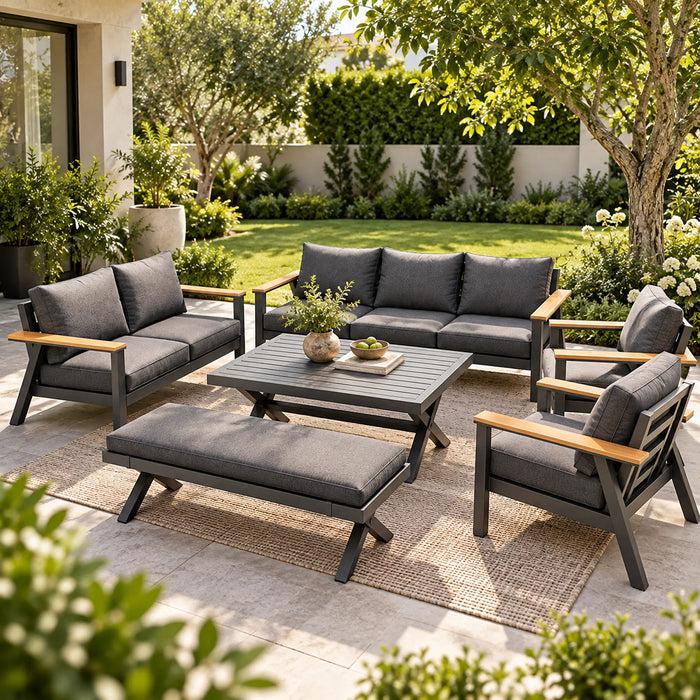 Charcoal 5-Piece Outdoor Sofa Set - 2&3 Seater bench