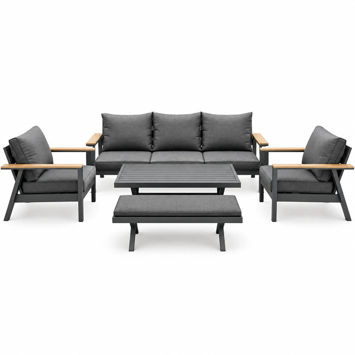 Charcoal 5-Piece Outdoor Sofa Set with Bench