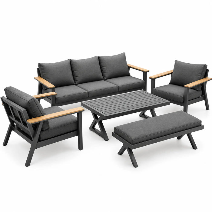 Charcoal 5-Piece Outdoor Sofa Set with Bench