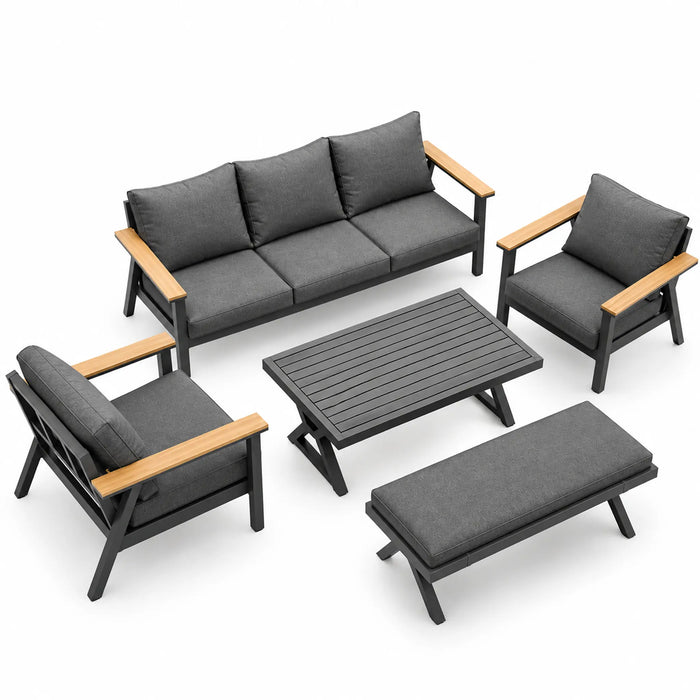 Charcoal 5-Piece Outdoor Sofa Set with Bench