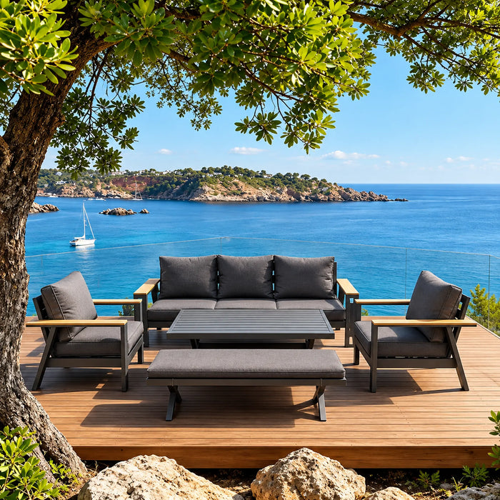 Charcoal 5-Piece Outdoor Sofa Set with Bench