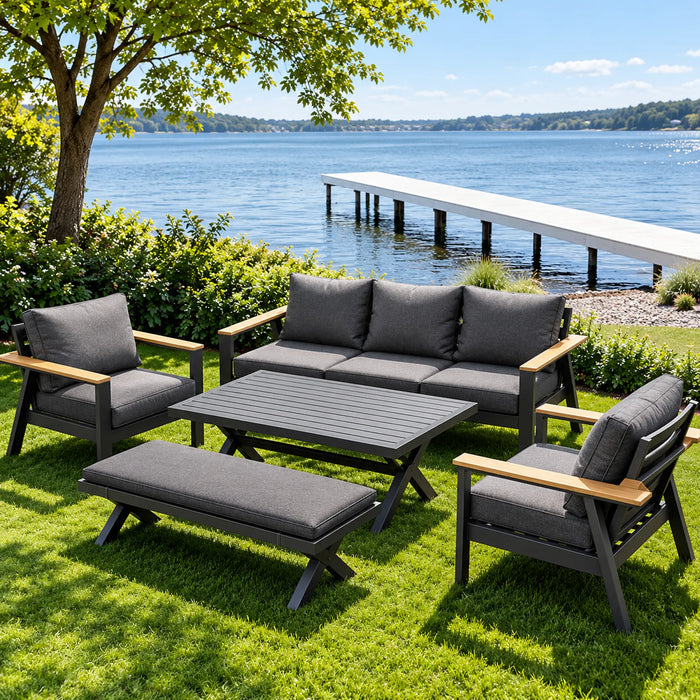 Charcoal 5-Piece Outdoor Sofa Set with Bench