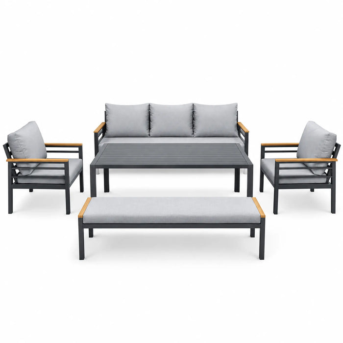 Charcoal 5-Piece Outdoor Sofa Set with Wood-Finish Accents