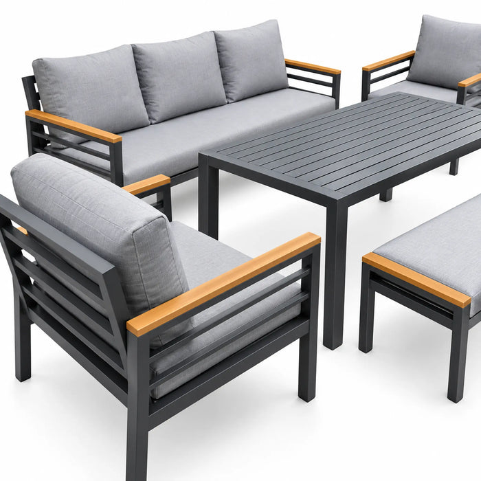 Charcoal 5-Piece Outdoor Sofa Set with Wood-Finish Accents