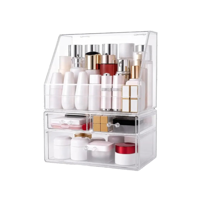 Clear Acrylic Makeup Organiser, Multifunctional Cosmetic Storage Box with Drawers, Dustproof, 29.5 x 17.2 x 39.5 cm