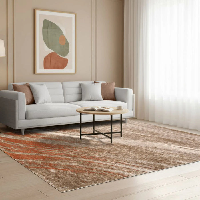 Sahara Modern Abstracts Rug | Washable Modern Rugs Style | Polypropylene + Polyester Area Rug Floor Covering | Indoor Carpet For Living Room Dining Bedroom 240X340cm-White Rust
