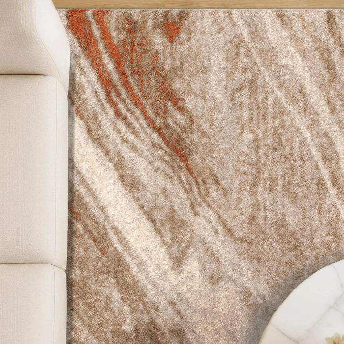 Sahara Modern Abstracts Rug | Washable Modern Rugs Style | Polypropylene + Polyester Area Rug Floor Covering | Indoor Carpet For Living Room Dining Bedroom 240X340cm-White Rust