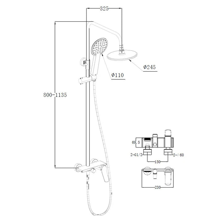 Milano Mita Rain Shower Mixer With Shower Set Brush Nickel